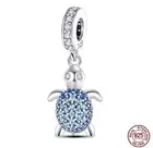 Blue Turtle Charm 925 Sterling Silver Charm for Bracelet Necklace By Safun