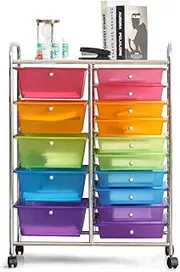 Costway 15-Drawer Rolling Storage Cart, Multi-color, Steel & Plastic, Ideal for Home, Office, School & Garage
