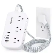 Flat Extension Cord, 5FT Flat Plug Power Strip with USB C, 6 Outlets 4 USB Po...