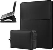 HoYiXi 15 16 Inch Laptop Sleeve Case Leather Case with Adjustable Stand Compatible with MacBook Pro 16 2021 & 2019/15.4'' MacBook Pro 15 (A1990 A1707 A1398)/ 15'' Surface Laptop 3, Sleeve Pouch Black