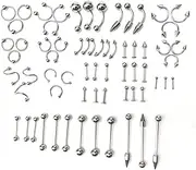 [TOZLU] LALANG Simple Mixed Stainless Steel Tongue Lip Eyebrow Navel Nose Nail Belly Stud Ring Body Accessories,60pcs