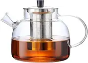 1000ml Glass Teapot with Infuser,Stove-Safe Tea Kettle for Blooming and Loose Leaf Tea,Clear Glass Kettle with Removable Stainless Steel Strainer