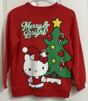Hello Kitty Christmas Sweatshirt Red Girls Size XL “Merry & Bright” Pullover