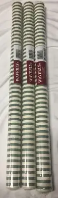 3 Waverly Double Rolls Old Stock Wallpaper Green & Cream Striped Pre-pasted NEW