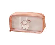 Pencil Case Cute Cartoon Waterproof Dust-proof Transparent Storage PVC Large Capacity Stationery Bag School Supplies-Pink