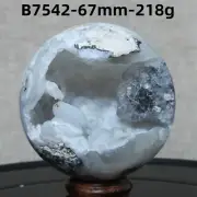 B7542-67mm-218g Natural agate spherulite geode ball quartz crystal Reiki healing