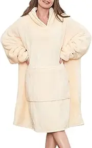 [Leona Co] Casual Hoodie Oversized Wearable Blanket Sweatshirt, Ultra Soft Fuzzy Fleece Hooded Blanket, Plush Cozy Warm Sherpa Hoodie Blanket for Women Men Adult Teen Winter
