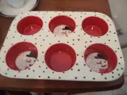 Nantucket Home Christmas Holiday Ceramic Muffin Pan Snowmen - Red & White