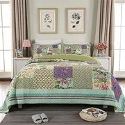 [WANWEN] 3 Piece Quilted Embroidered Patchwork Bedspread Throw Set Comforter Pillow Case Double Super King Size Bedding 260 x 270 cm with 2 Pillow Shams Little Surprise