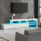 Oikiture Entertainment Unit TV Unit TV Cabinet Stand LED RGB Gloss White 220cm