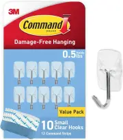 Command Small Clear Wire Toggle Hooks, 10 Hooks and 12 Command Strips, Damage Fr