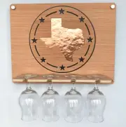 HAMMERED COPPER & WOOD TEXAS WINE / BEER GLASS HOLDER