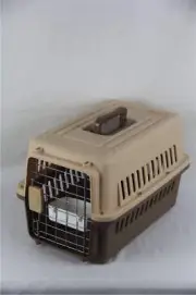 Small Dog Cat Rabbit Crate Pet Carrier Airline Cage With Bowl and Tray-Brown