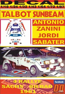 DECAL TALBOT SUNBEAM LOTUS A.ZANINI R.SACHS 1981 WINNER (09)