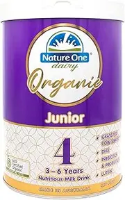 NATURE ONE DAIRY Organic Junior Nutritious Milk Drink Step 4 (3-6 Years) -Non GMO -No Pesticides, Herbicides or Chemicals -Prebiotic GOS and Probiotics -ACO-Certified Organic milk, 900g