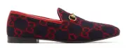Gucci New Jordaan Wool Blue Red GG Logo Horsebit Loafer Mule Slipper Flat 36