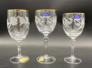 Royal Albert Doulton Country Roses Gold Rim Ice Tea, Wine & Water Glasses 3 Set