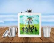 stainless steel 8 oz flask RYTA ART wedding gift SPRING MAYPOLE DANCE POLE CAT
