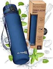 My Vesperbox Minny Children's Leak-Proof Water Bottle, 750 ml, with Straw or Strainer, Lightweight Tritan Water Bottle, BPA-Free, for Nursery, School (Dark Blue 750 ml)