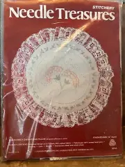Needle Treasures CANDLEWICK CARNATIONS PILLOW 12" Round Lace Pink Green NEW