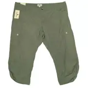 NWT Woolrich Army Green Cargo Capri Hiking Walking Ruched Leg Pants Women's 14