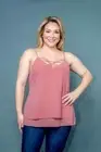 Womens Plus Size Mauve Pink Tank Top 2XL Strappy Neckline Layered