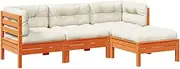 vidaXL Garden Sofa Set Wax Brown Solid Wood Pine with Cushions - 4-Piece Outdoor Lounger/Terrace Patio Furniture with Padded Seating