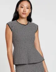 Saba Mara Milano crepe knit Check houndstooth Top - Size L - New w Tags RRP 179