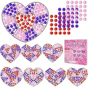 Qyeahkj 8 Pcs Valentine's Day Arts Crafts Kit DIY Heart Gems Diamond Suncatcher Crafts for Kids Valentines Gemstones Painting Gifts Exchange for Kids Aged 4 6 8 10 12 for Home School Party Decor