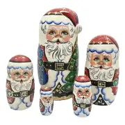 SANTA Russian Hand Carved Hand Painted Christmas Nesting Dolls