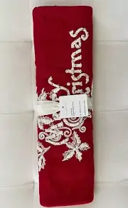 Pottery Barn VINTAGE SENTIMENT Table Runner 18" x 108" Holidays Red NWT