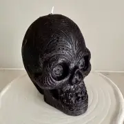 Rare Crate & Barrel Black Skeleton Skull Head Halloween Candle - Large Heavy