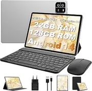 2025 Latest Tablet 10 Inch Android 14.22GB RAM + 128GB ROM (1TB TF) Octa-Core, Widevine L1.5G+2.4G WiFi, GMS, BT 5.0, 8000mAh, 16MP + 8MP, 1920*1200Face ID, GPS,Type C, Tablet PC with Keyboard +mouse