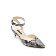 NEW NINE WEST BLACK SHAKE LEATHER POINTY KITTEN HEELS PUMPS SIZE 7.5 M