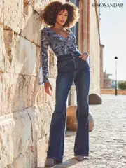 Sosandar Dark Blue Contour Waist Kick Flare Jeans (E29902) | $136