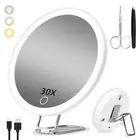 Magnifying Mirror with Light 30X, Large 6" Rechargeable 3 Colors Modes Dimmin...