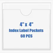 Origin-Joy 60 PCS Self Adhesive Index Card Pockets with Top Open, Clear Plastic Label Holder for Cards of Note, Library and Business, Adhesive Label Pockets & Card Holder (4 x 4 inch)