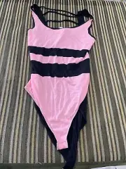 Supre Black & Pink Bodysuit L Freepost D78