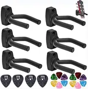 Ling-Luo Adjustable Guitar Wall Hanger 6-Pack, Guitar Hanger Wall Hook Holder Stand Black Display with Screws - Fits Guitars, Bass, Mandolin, Banjo, Ukulele,Easy Installation, Great Gift