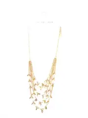 Ann Taylor Loft LOFT Pearlized Leaf Tiered layered Drop Metallic Necklace $34.50