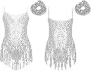[iEFiEL] Big Girl's Tango Latin Dance Dress Sequin Ballroom Dancing Costume Gymnastics Skirted Leotard 6-14 Years