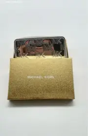 MICHAEL KORS SILVER SMALL SHINY ARGENT CARD CASE WALLET ZIP AROUND