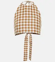 [Asceno] Asceno Marseille checked halterneck crop top AU 14 brown