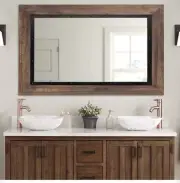 YOSHOOT Hand-Made Wooden Spliced Wall Mirror for Bathroom, Rustic Farmhouse Wall
