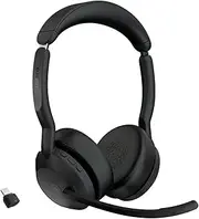 Jabra Evolve2 55 Wireless Stereo Headset - Active Noise Cancelling Teams Cert - USB C Booster On Ear Bluetooth Headphones with Noise Canc Boom Mic + ClearVoice for Crystal Clear Calls 18hr Music Time