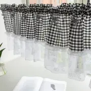 Black and White Buffalo Check Plaid Tier Curtains Floral Lace Semi Sheer
