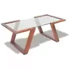 Coffee Side Table Tempered Glass Solid Acacia Wood Brown Lounge Sofa Living Room