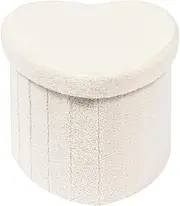 Storage Ottoman Cube, Heart Shaped Ottomans with Storage Foot Stool Footrest for Lving Room, Ottoman Seat for Dorm Room, Faux Teddy Fur, Pink 15"x15"x13"