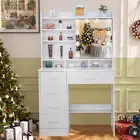 Vanity Set with Mirror LED Lights Dressing Table Set with 5 Drawers for Bedroom