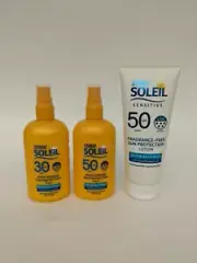 Set of TESCO Soleil Sun SPF30, SPF50 Sun Spray & SPF50 Sun Lotion 200ml